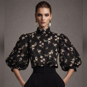 Levi's Black Floral Puff Sleeve Blouse